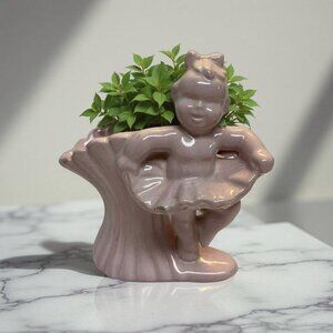 Vintage Pink Ballerina Girl Planter – Mid-Century Ceramic Nursery Vase – 1940s W